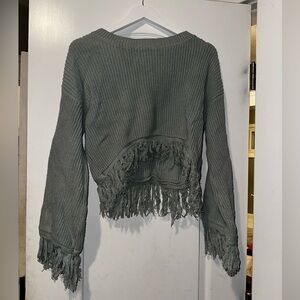 Sage Green Fringe Knit cropped Sweater